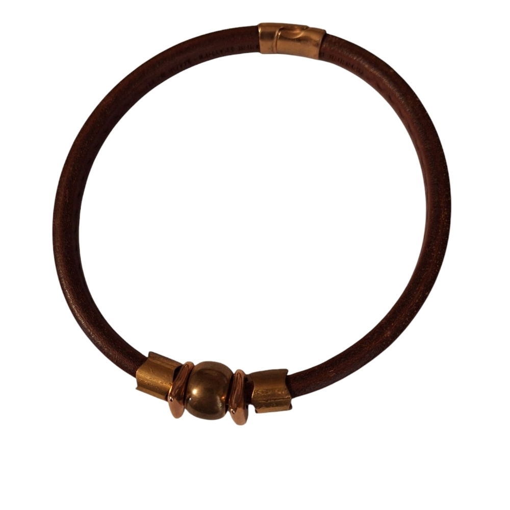 Genuine Leather Cuff Style Necklace European Brass Accents Hippie Indie Artsy - Picture 4 of 7